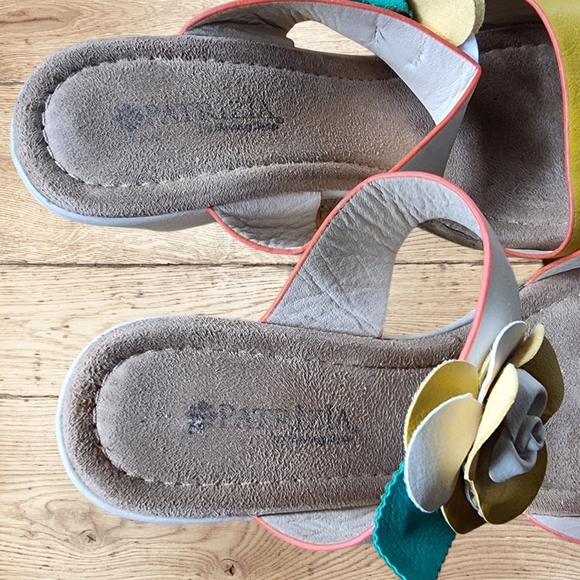 Patrizia by Spring Step | Yellow & Beige Flowerette Wedge Sandals - Picture 5 of 8